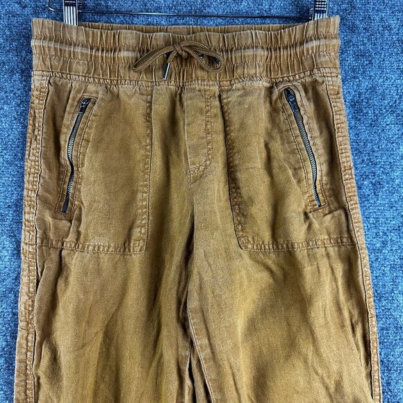 Athleta Pants Women 2 Cabo Linen Jogger Brown Gold Linen Zip Pockets Tie Waist - Picture 3 of 8